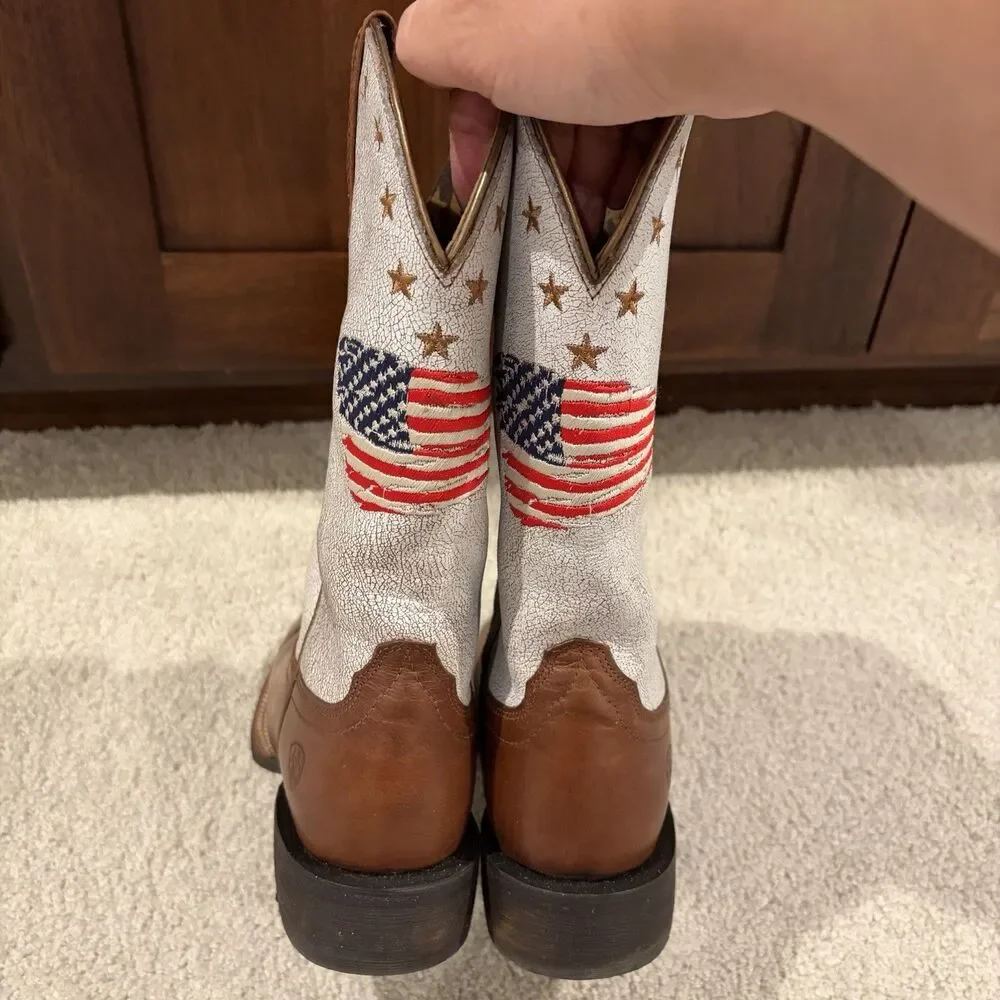 Ariat Women Patriot Crackled American Flag Western Cowboy Boots size 7B EU 37.5 - Picture 5 of 12
